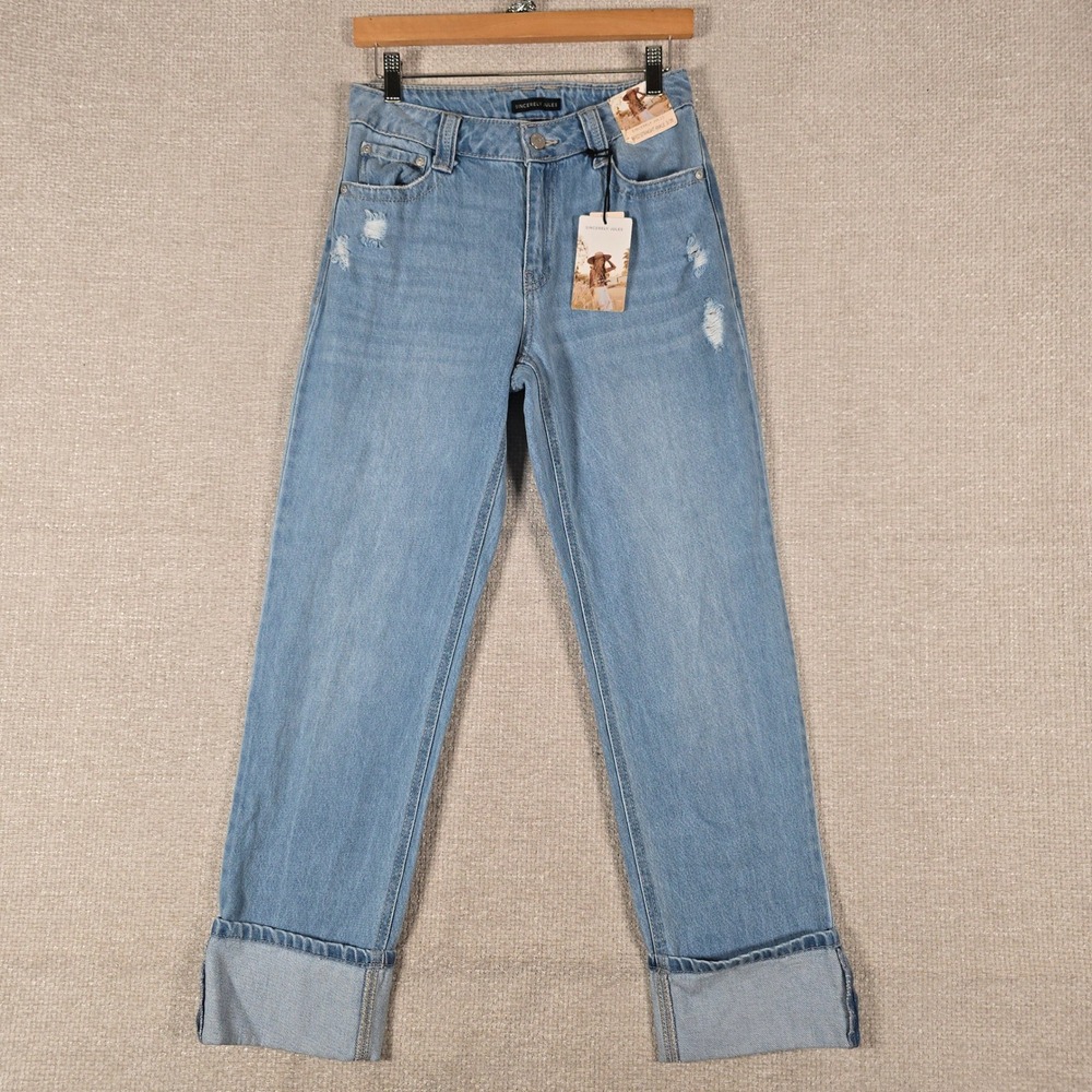 Sincerely Jules Womens Distressed Straight Leg Jeans Light Wash Blue Size 3/26